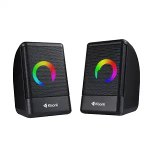 Enceintes stéréo USB Kisonli X28 – 2.0, 6W, RGB multicolore, son clair, connexion Jack 3.5mm pour PC et laptop