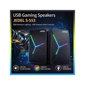 Jedel S-553 – Enceintes PC USB 2.0 avec Éclairage RGB Rainbow – 2 x 3W Stéréo – Contrôle Filaires – Câble 1,05 m