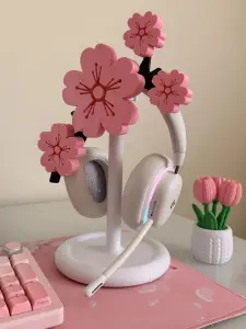 Support Casque Gaming Sakura – Support de Bureau Élégant avec Fleurs de Cerisier