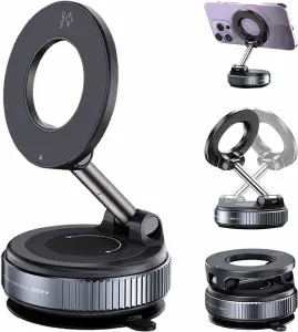 Support téléphone magnétique à ventouse – Noir & Argent | Fixation puissante et utilisation mains libres