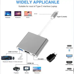 Yosoo – Adaptateur USB-C 3.1 Multiport avec HDMI, port de charge, boîtier aluminium – Gris - (162 × 60 × 11 mm)
