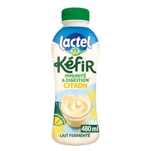 Lait frais fermenté aromatisé citron Kéfir Lactel 495 ml