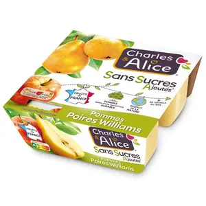 Charles & Alice Desserts Pommes & Poires Williams sans sucres ajoutés 4x100g