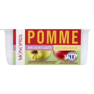 Monoprix Purée de Pomme Sans Sucres Le pack 4x90g