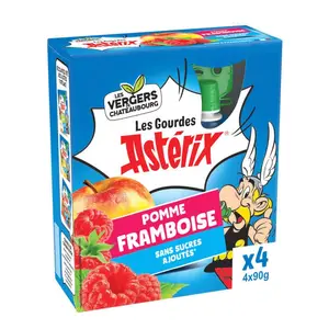 Les Vergers de Chateaubourg Gourde Asterix Pomme Framboise 4x90g