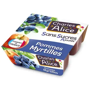 Charles & Alice desserts fruités pommes myrtilles sans sucres ajoutés 4x97g