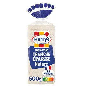 Harrys Pain de mie 100% tranches épaisses nature sans additifs 500g
