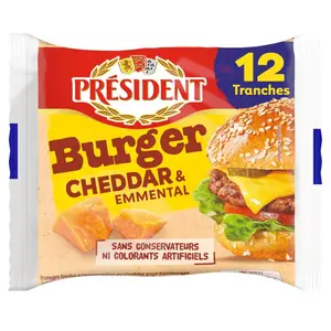 Président Burger Cheddar Et Emmental x12 Tranches 200g