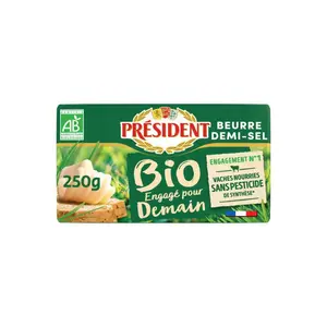 Président Beurre demi-sel Bio 80% Mg Plaquette 250g