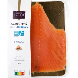 Monoprix Gourmet Saumon Fumé Elevé en Norvège x6 Tranches 240g