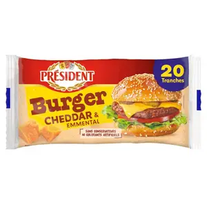 Président Tranches Burger Cheddar Emmental x20 340g