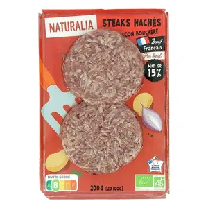Naturalia Steaks Hachés Pur Bœuf Façon Bouchère 15% de Mg 2x100g