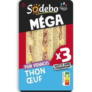 Sodebo Sandwich Méga club viennois Thon œuf mayo légère 230g