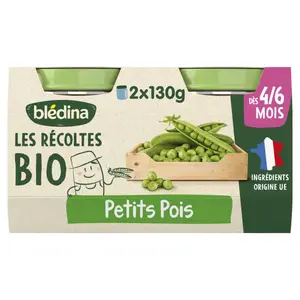 Blédina Petits Pots Bio Petits Pois Dès 4/6 Mois 2x130g