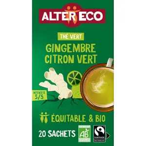 Alter Eco Thé Vert Citron vert et Gingembre Bio x20 sachets