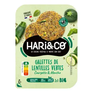 HARI&CO Galettes De Lentilles Vertes Bio Courgettes Menthe, Protéine Végétale 85g