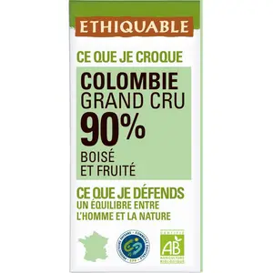 Ethiquable Chocolat Noir 90% Bio Origine Colombie