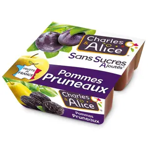 Charles & Alice Compote Pomme Pruneaux Sans Sucres Ajoutés 4x100g