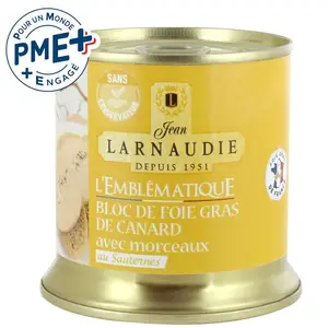 Jean Larnaudie Bloc de foie gras canard 30% Morceaux l’Emblématique au sauternes 200g