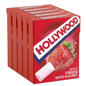 Hollywood Chewing-gum sans sucres avec édulcorants - Parfum fraise 5x14g