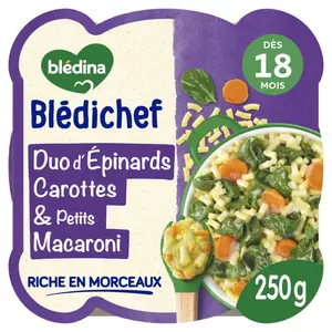 Blédina Duo d'Épinards, Carottes et Petits Macaroni, dès 18 Mois, 250g