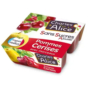 Charles & Alice Dessert pomme et cerise sans sucres ajoutés 4x97g