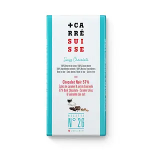 Carré Suisse N°26 Tablette Chocolat Noir 57% Pépites de Caramel et Sel de Guérande 100g