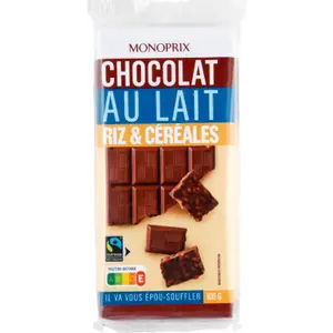 Monoprix Chocolat au lait, riz et céréales 2x100g