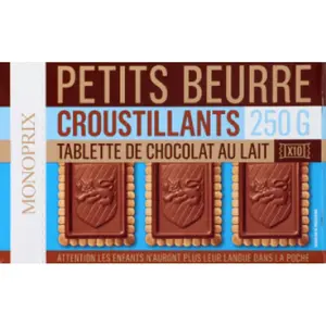 Monoprix Petits Beurre Croustillants avec Tablette de Chocolat au Lait 250g