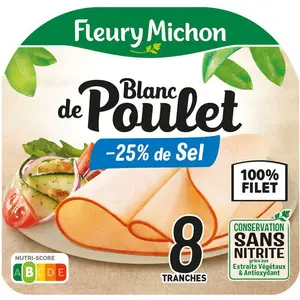 Fleury Michon Blanc De Poulet -25% De Sel Tranches Fines x8