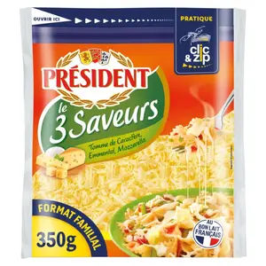Président Le 3 Saveurs Râpé : Tomme, Emmental & Mozzarella 350g