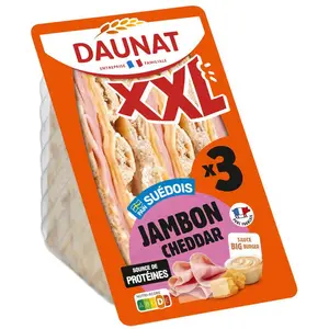 Daunat XXL Sandwich Jambon Cheddar Pain Suédois 230g