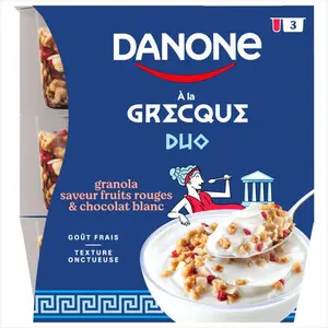 Danone à la grecque Duo granola fruits rouges et chocolat blanc 3x100g
