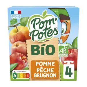 Pom'potes Compote Pêche Pomme Brugnon Bio 4x90g