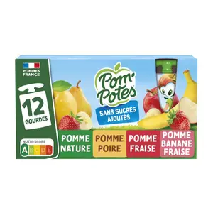 Pom'Potes Pomme/Pomme Poire/Pomme Fraise/Pomme Banane Fraise 12x90g