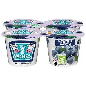 Les 2 Vaches Yaourt Aux Fruits Myrtille Bio 4x115g
