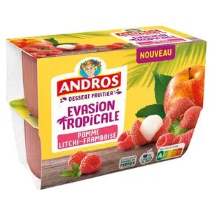 Andros Compote Evasion Tropicale Pomme Litchi Framboise 4x97g