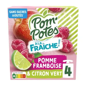 Pom'Potes Compotes à la Fraiche Goût Pomme Framboise Citron 4x90g