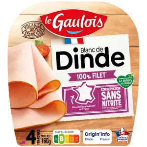 Le Gaulois Blanc Dinde 100% Filet en Tranches x4 – 160g