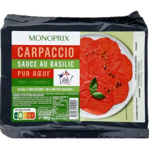 Monoprix Carpaccio pur bœuf, sauce huile d'olive et basilic 200g