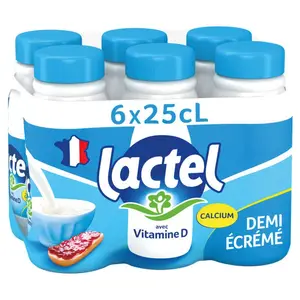 Lactel Vitamine D demi-écrémé Bouteille 6x25cl