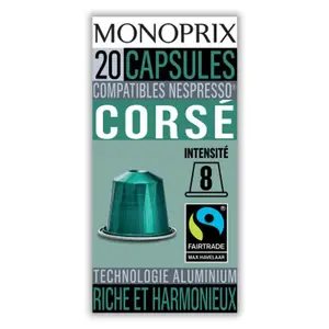 Monoprix Café Corsé Intensité 8 20 Capsules 100g