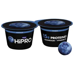 HiPRO Yaourt Myrtille 15g Protéines 2x160g