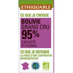 Ethiquable Chocolat noir 95% Bolivie Bio 100g
