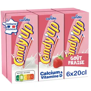 Candia - Candy'Up - Boisson lactée fraise - Le pack de 6x20cl