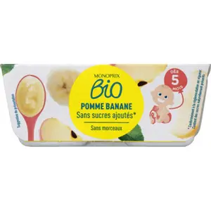 Monoprix Bio Compote Pomme banane sans sucres ajoutés Dès 5 mois 4x100g