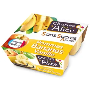 Charles & Alice Desserts fruités pommes bananes et vanille sans sucres ajoutés 4x97g