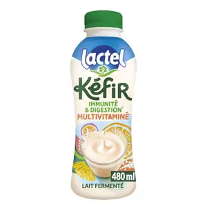 Lait frais fermenté aromatisé multivitaminés Kéfir Lactel 495 ml