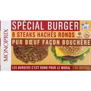 Monoprix Steak haché rond burger 8x125g