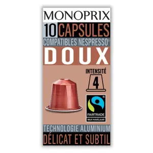 Monoprix Café Doux Intensité 4 10 Capsules 50g
